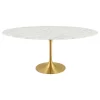 Lippa Oval Dining Table With Gold Base, Marble Top, 78"