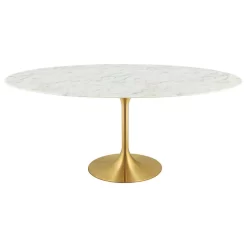 Lippa Oval Dining Table With Gold Base, Marble Top, 78"