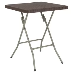 Offex 23.5" Square Rattan Plastic Folding Table, Brown