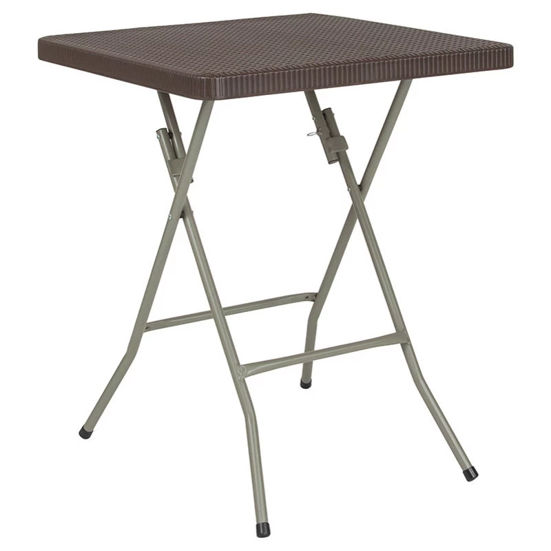 Offex 23.5" Square Rattan Plastic Folding Table, Brown