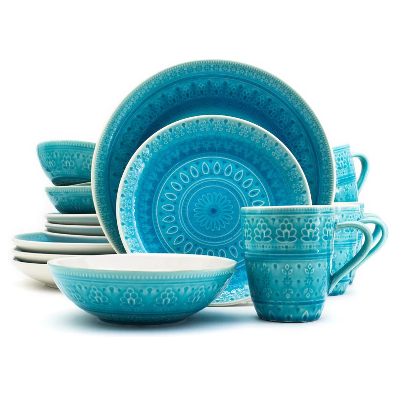 Fez 16-Piece Dinnerware Set, Service For 4, Turquoise