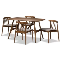 Baxton Studio Wyatt Mid-Century Modern Walnut Wood 5-Piece Dining Set