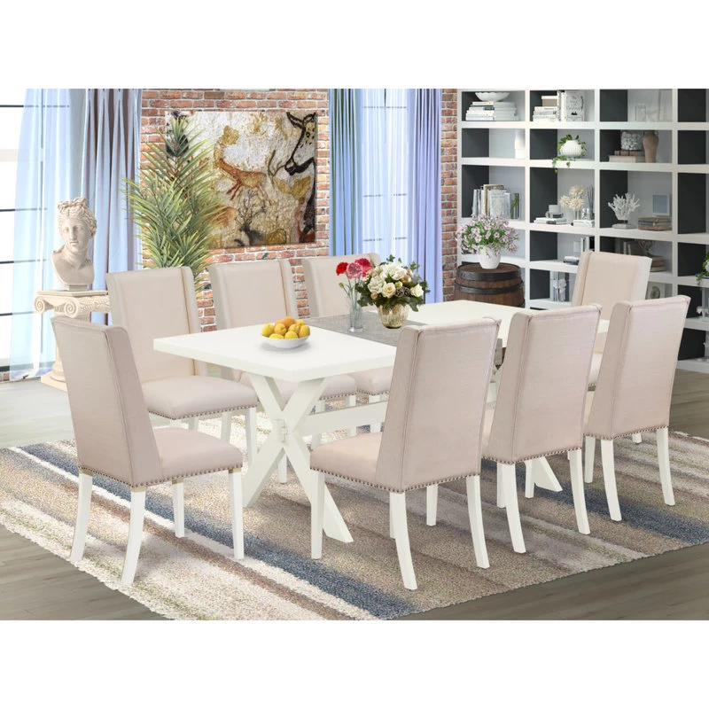 X027Fl201-9, 9-Piece Set, 8 Chairs And Table Hardwood - Image 6