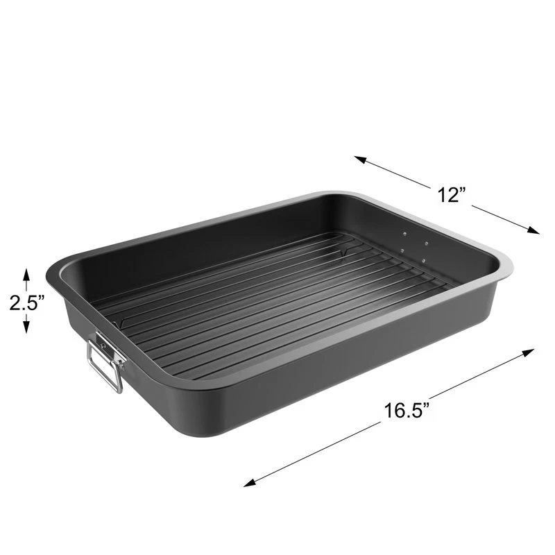 Classic Cuisine Roasting Pan Flat Rack Nonstick Oven Roaster And Removable Tray - Image 2