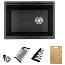 28" Dual Mount Workstation Single Bowl Black Composite Granite Kitchen Sink