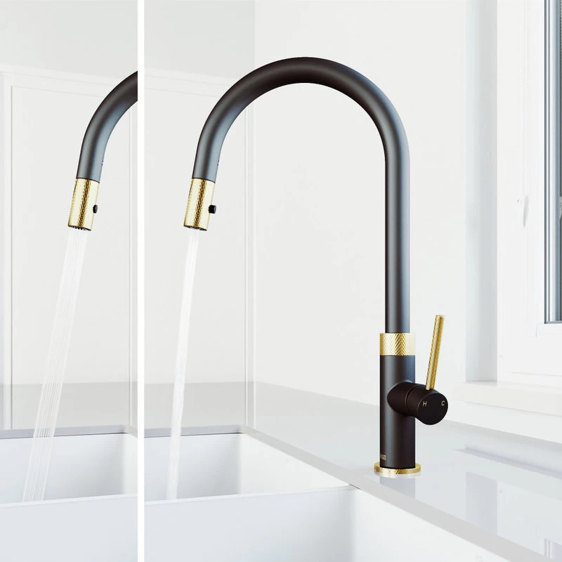VIGO Bristol Kitchen Faucet, Matte Brushed Gold/Matte Black - Image 5