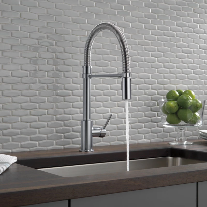 Delta Trinsic Pull-Down Kitchen Faucet With Spring Spout, Arctic Stainless - Image 4