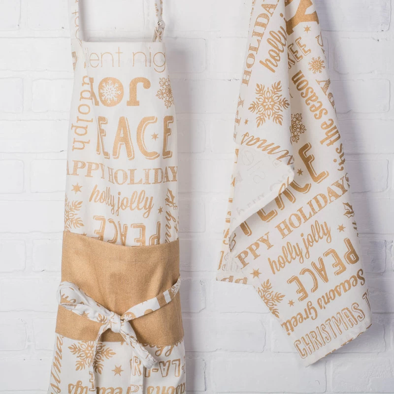 Gold Christmas Collage Chef Apron - Image 3