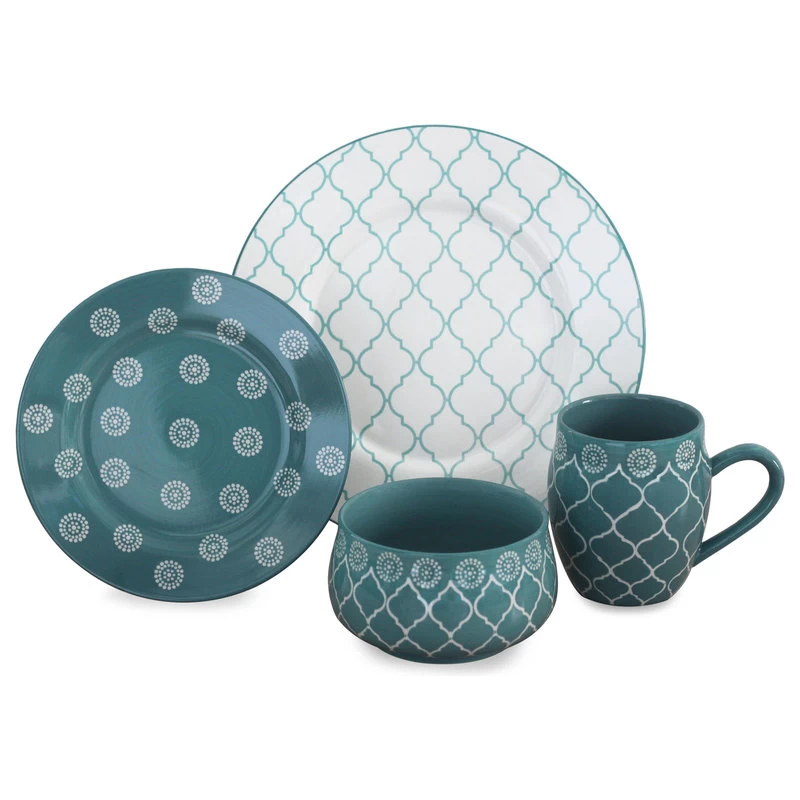 Vonda Turquoise 16 Piece Dinnerware Set