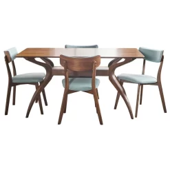 GDF Studio 5-Piece Nerron Mid Century Wood Dining Set, Mint