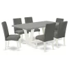 V097Dr207-7, 7-Piece Dinette Set, 6 Chairs And Table, Linen White