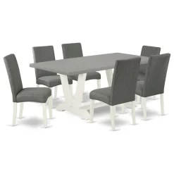 V097Dr207-7, 7-Piece Dinette Set, 6 Chairs And Table, Linen White