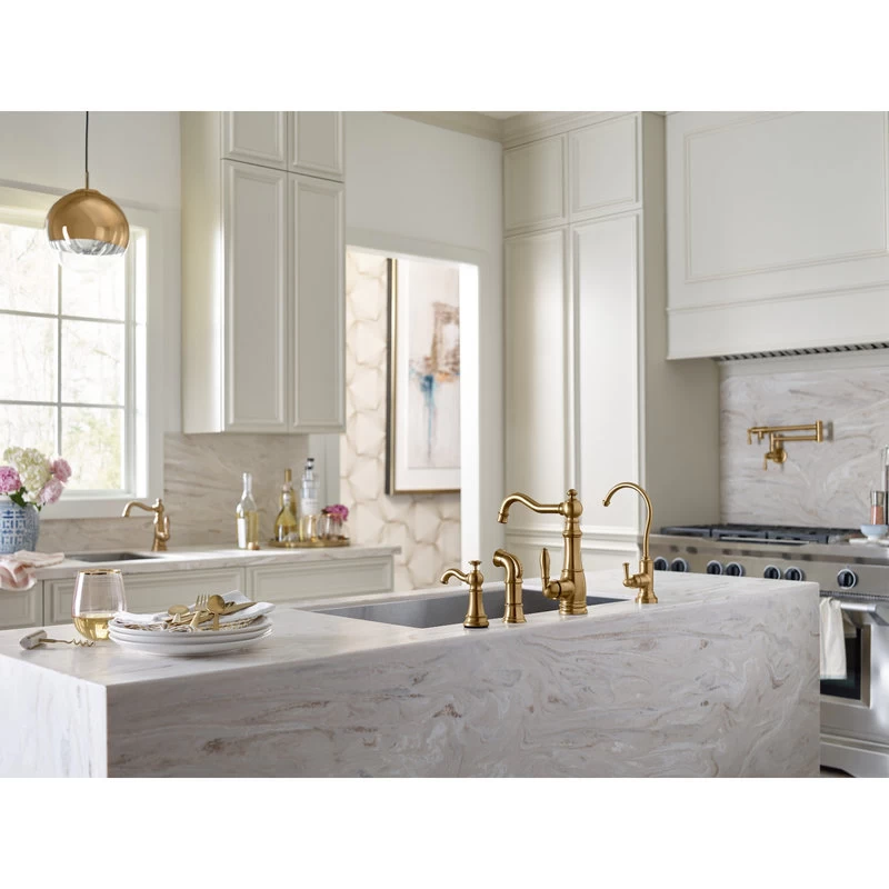 Moen Traditional Pot Filler Brushed Gold Two-Handle Kitchen Faucet - Image 2