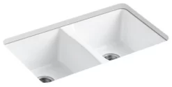 Kohler Deerfield 33" X 22" X 9-5/8" Under-Mount Double-Equal Kitchen Sink, White