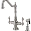 Kingston Brass 2-Handle Kitchen Faucet With Brass Sprayer, Brushed Nickel