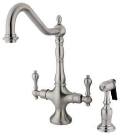 Kingston Brass 2-Handle Kitchen Faucet With Brass Sprayer, Brushed Nickel