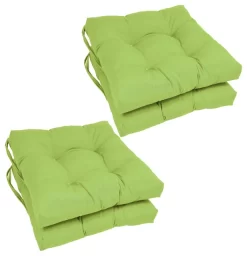 16" Solid Twill Square Tufted Chair Cushions, Set Of 4, Mojito Lime