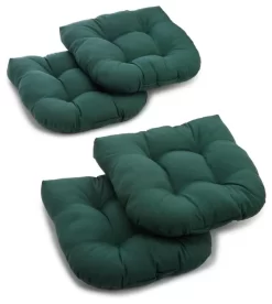 19" U-Shaped Twill Tufted Dining Chair Cushions, Set Of 4, Green