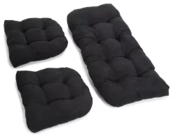 U-Shaped Microsuede Tufted Settee Cushion Set, Set Of 3, Black