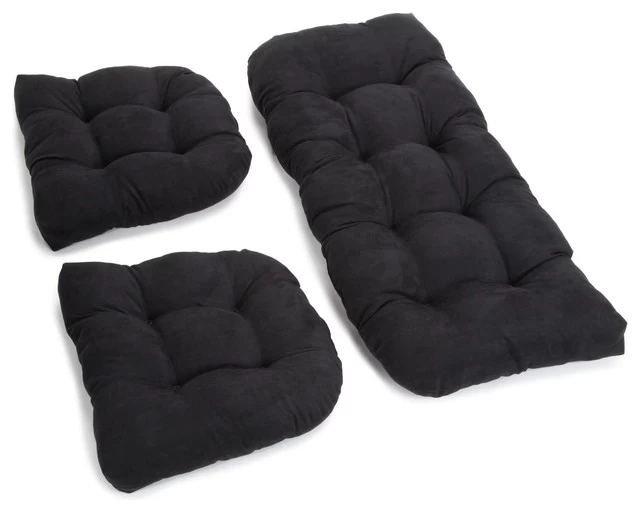 U-Shaped Microsuede Tufted Settee Cushion Set, Set Of 3, Black