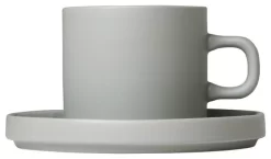 Blomus Pilar Coffee Cups With Saucers, Set Of 2, Mirage Gray