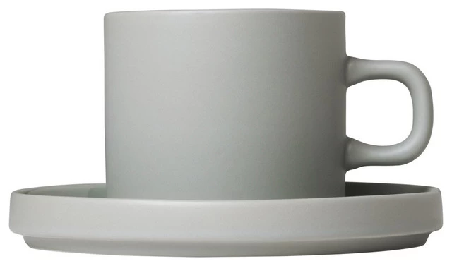 Blomus Pilar Coffee Cups With Saucers, Set Of 2, Mirage Gray