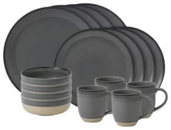 Ellen DeGeneres ED Brushed Glaze Dinnerware, Grey, 16-Piece Set
