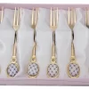 Royal Flatware 6pc Gold-Plated Lomonosov Ornament Cobalt Net Forks Set