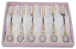 Royal Flatware 6pc Gold-Plated Lomonosov Ornament Cobalt Net Forks Set