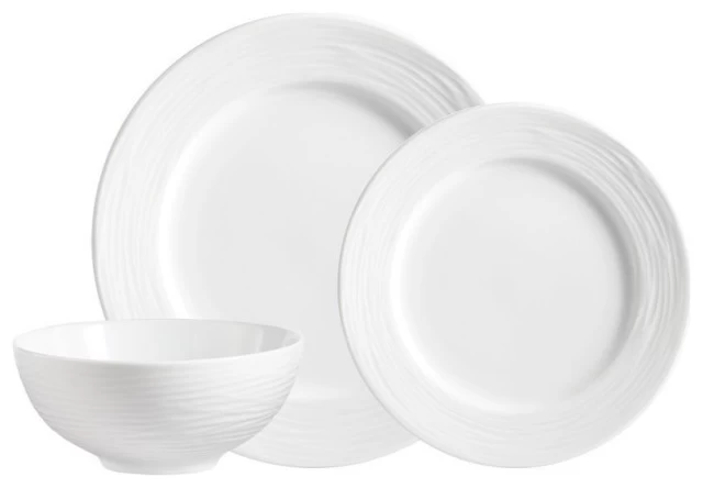 Safdie & Co. Porcelain Dinnerset 12 Piece Round Rim Embossed Wave