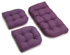 U-Shaped Twill Tufted Settee Cushion Set, Set Of 3, Purple