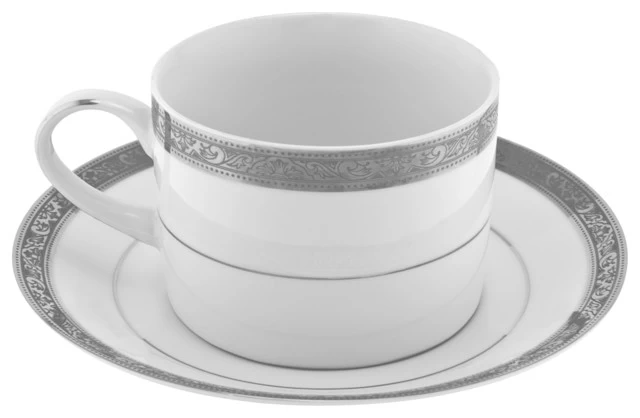 Paradise Can Cup And Saucer, Set Of 6, Platinum