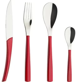Degrenne Quartz Flatware Set 24 Pieces, Stainless Steel, Red