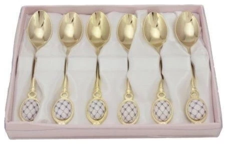 Royal Flatware 6-pc Gold-Plated Lomonosov Ornament Cobalt Blue Net Spoons Set