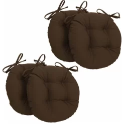 16" Solid Twill Round Tufted Chair Cushions, Set Of 4, Chocolate