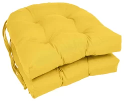 16" Solid Twill U-shaped Tufted Chair Cushions, Set Of 2, Yellow