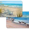 Vinyl Plastic Placemats, Reversible Beach Ocean View, Set Of 4