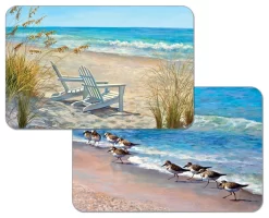 Vinyl Plastic Placemats, Reversible Beach Ocean View, Set Of 4