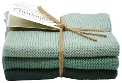 3-Piece Danish 100% Oeko-Tex Or Certified Organic Cotton Dishcloths, Organic Rustic Green Combi
