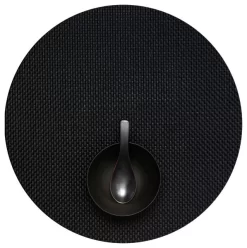 Basketweave Table Mat Round, Black