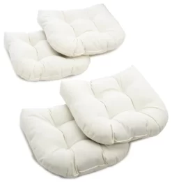 19" U-Shaped Twill Tufted Dining Chair Cushions, Set Of 4, Off White