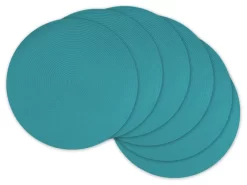 Round Woven Placemats, Set Of 6, Baja Blue