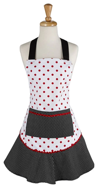 Black/Red Polka Dot Ruffle Apron