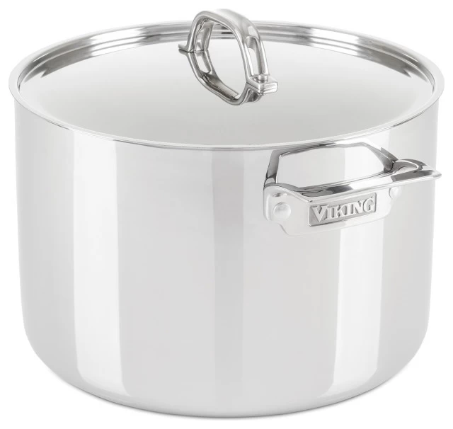 Viking 3-Ply 12 Qt Stock Pot With Metal Lid, Stainless Steel, Mirror Finish
