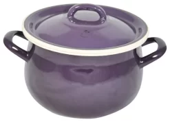Emalia Olkusz 1907 Enameled Hand Finished Pot, Aubergine, 8.5"x8.5"x6"