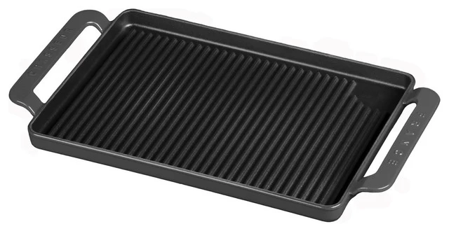 Chasseur 14" Caviar-Grey Rectangular French Enameled Cast Iron Grill Pan