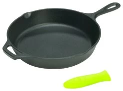 Lodge Logic 15 Inch Cast Iron Skillet With Free Green Silicone Handle Holder