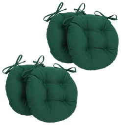 16" Solid Twill Round Tufted Chair Cushions, Set Of 4, Forest Green
