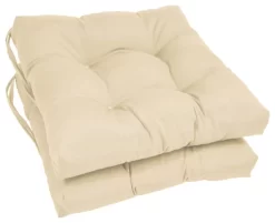 16" Solid Twill Square Tufted Chair Cushions, Set Of 2, Natural