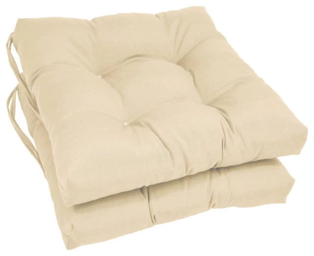 16" Solid Twill Square Tufted Chair Cushions, Set Of 2, Natural